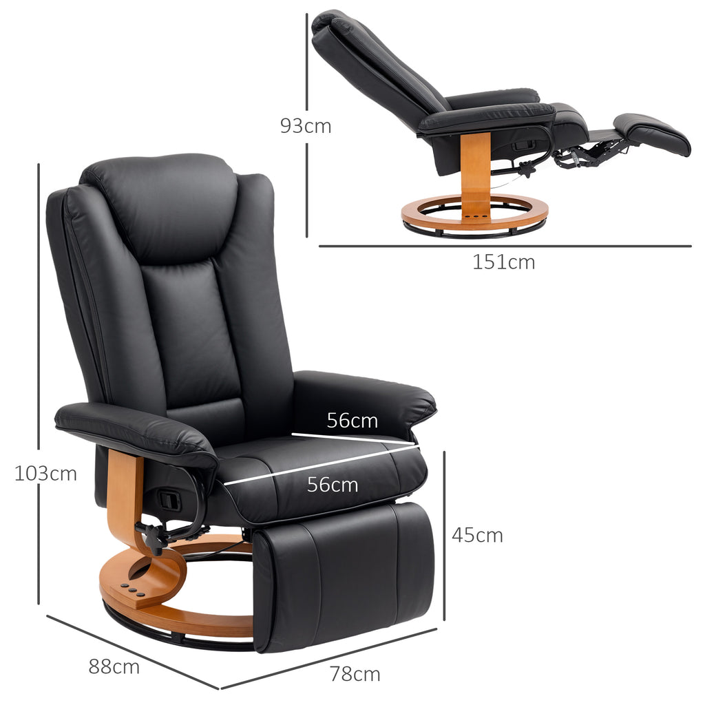 Black Faux Leather Recliner Chair with Footrest – Swivel Lounge Armchair