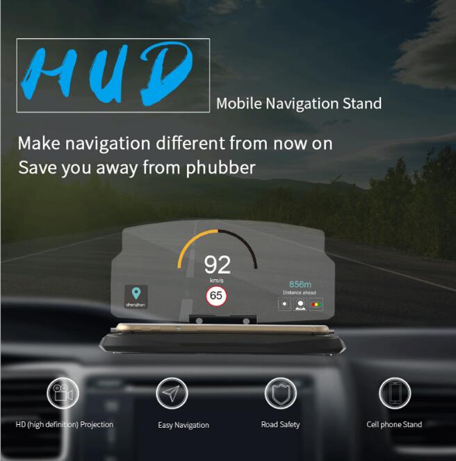 Car HUD Heads Up Display for Smartphone Navigation Anti-Slip Dashboard Mount