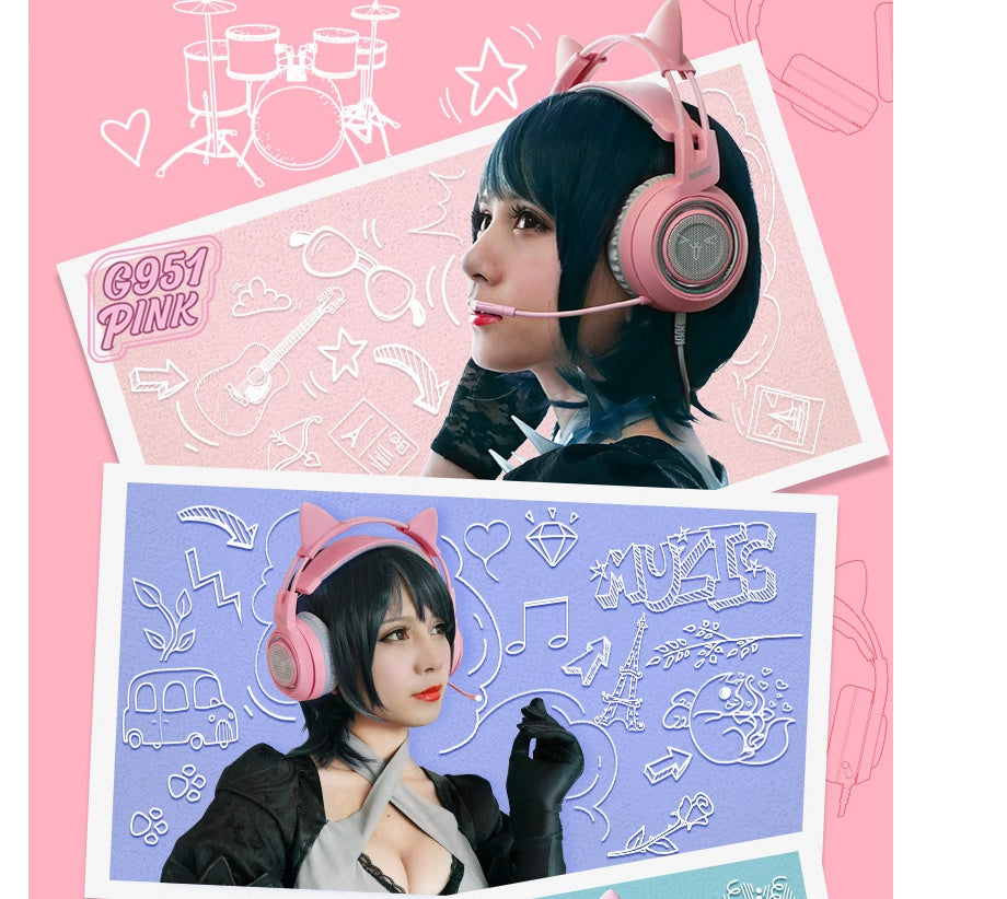 G951 RGB Cat Ear Gaming Headset – LED Over-Ear Headphones with Microphone (Cute Gaming Style)