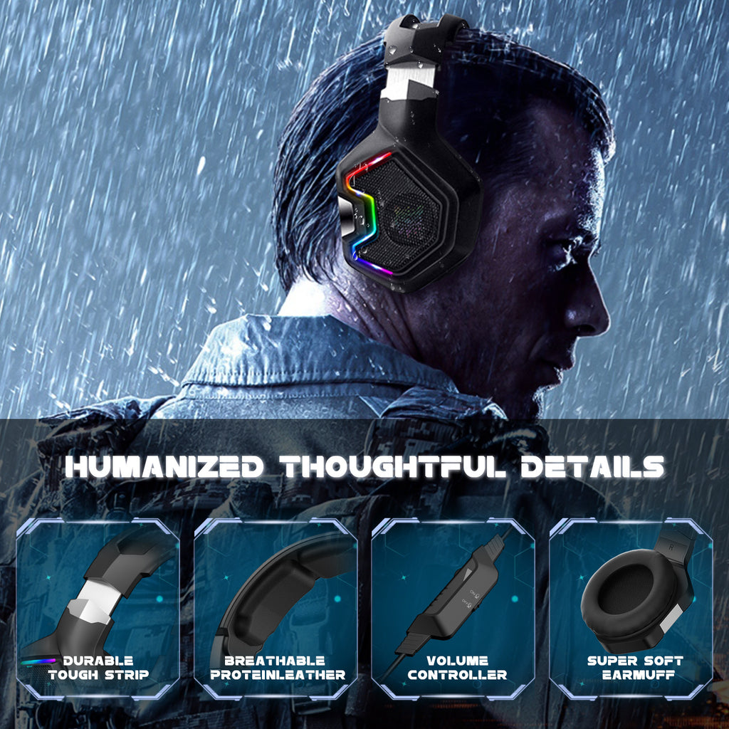K10 PRO Gaming Headset with Microphone – Wired Over-Ear Headphones with RGB Lighting & Deep Bass