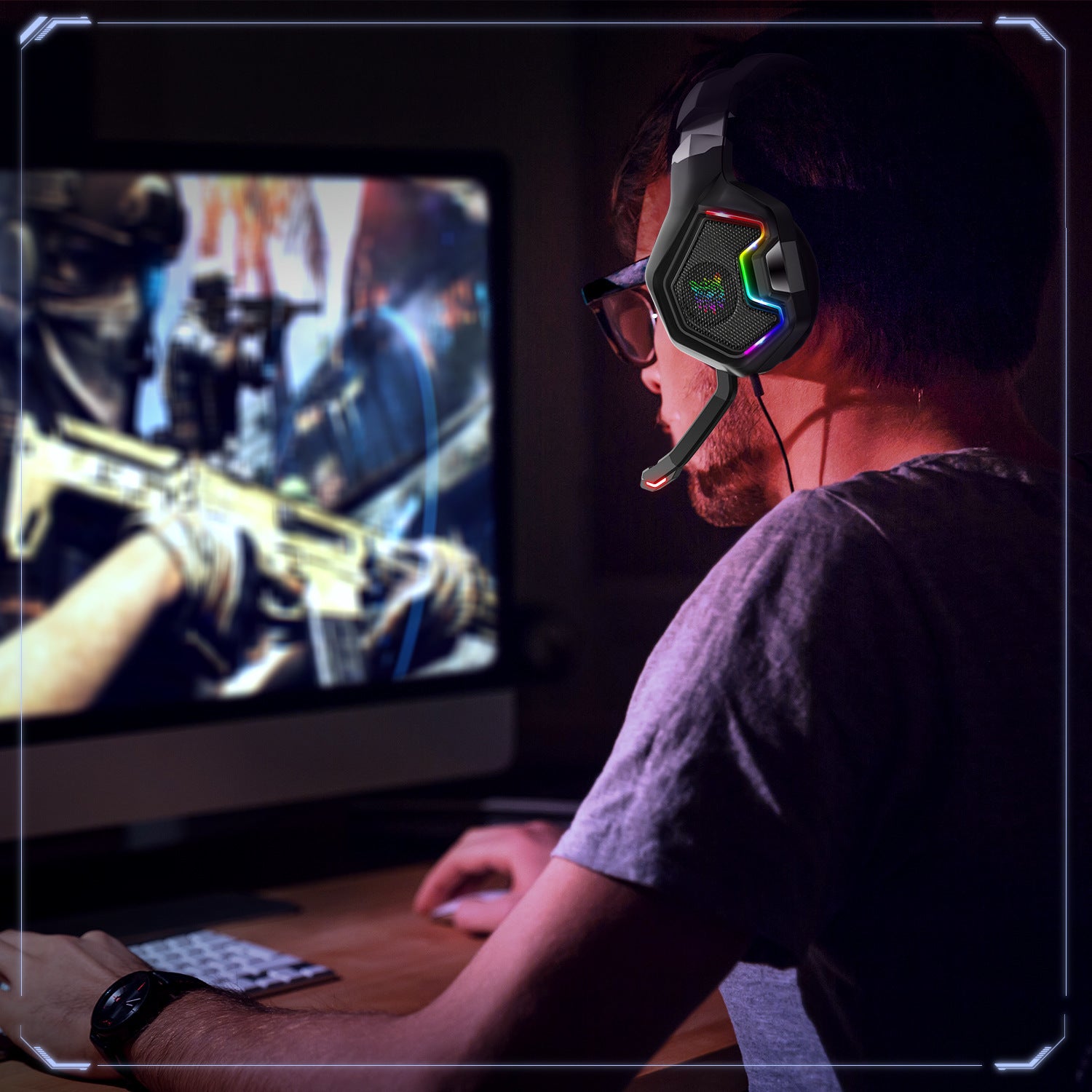 K10 PRO Gaming Headset with Microphone – Wired Over-Ear Headphones with RGB Lighting & Deep Bass