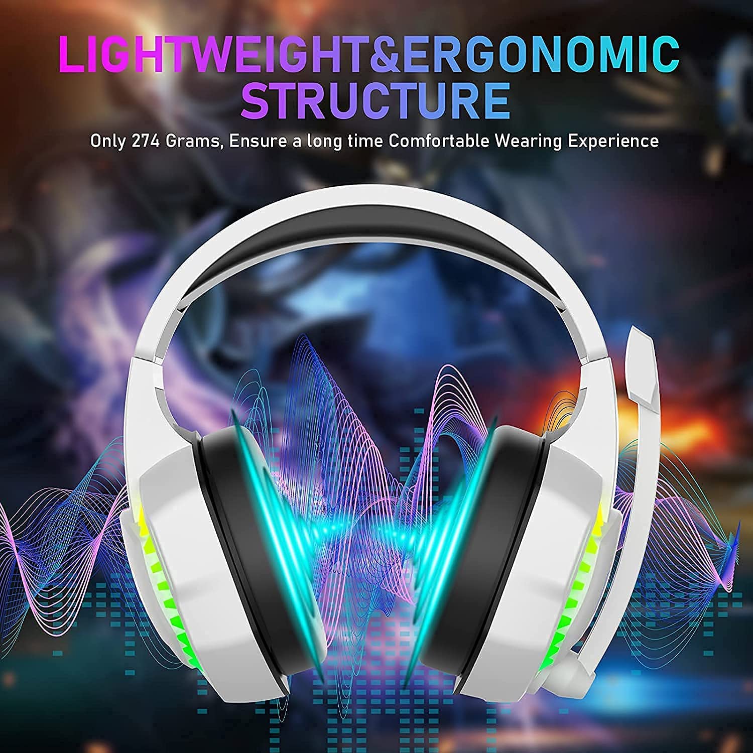 Wired Gaming Headset With Rainbow RGB Backlight Retractable Stereo Sound For PS4