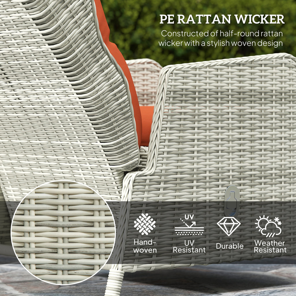 5-Piece Orange Rattan Bistro Set with Reclining Chairs, Footstools & Glass Table