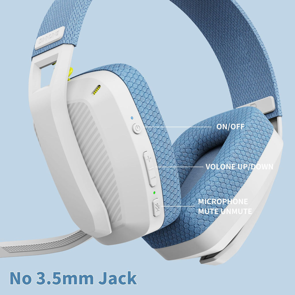 BW06 Wireless Gaming Headset, 2.4G BT Dual Modes Over Ear Headphones with Noise Canceling Mic, Lightweight Headset for Laptop Mobile