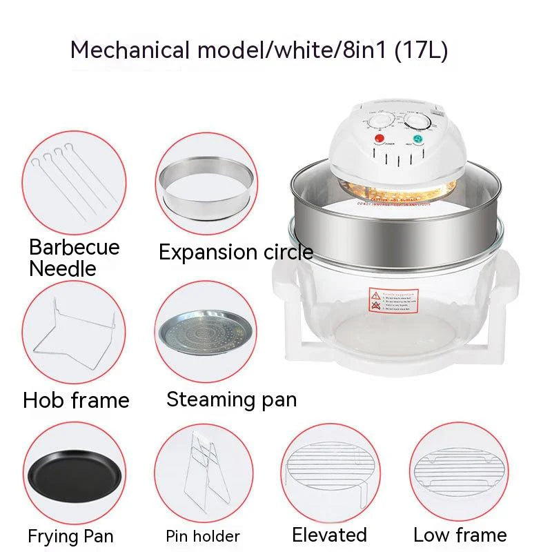 Halogen Oven, 17L Air Fryer Oven, Halogen Air Fryer with 8pcs Cooker and Lid, 360° Heating, for Roasting and Grilling, Cook Tasty Foods without Oil, Quick Healthy Meal