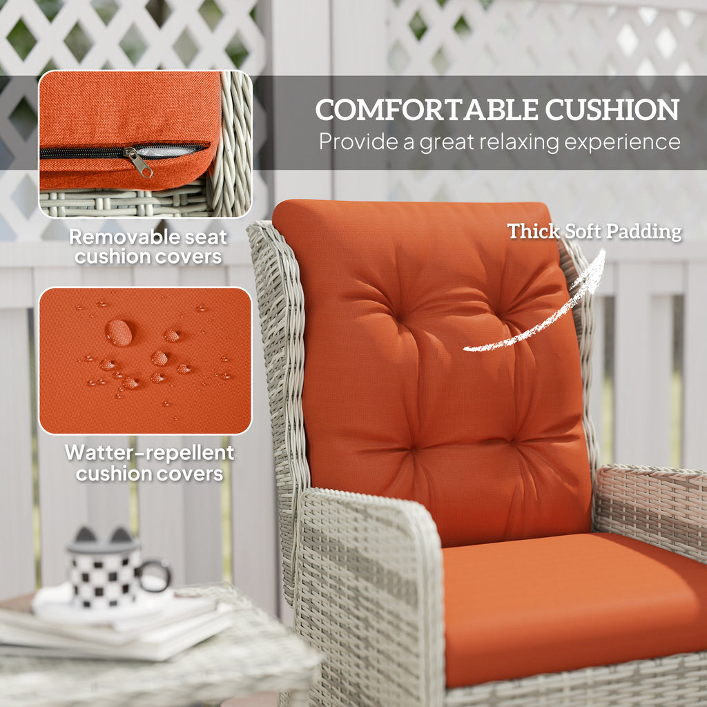 5-Piece Orange Rattan Bistro Set with Reclining Chairs, Footstools & Glass Table