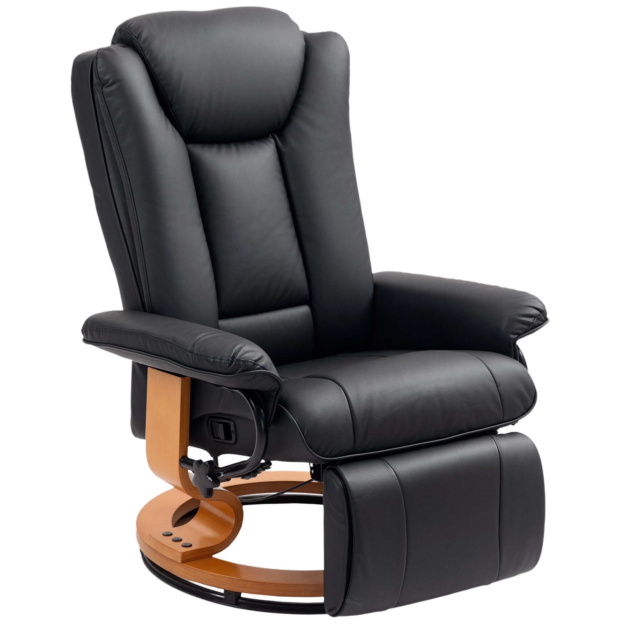 Black Faux Leather Recliner Chair with Footrest – Swivel Lounge Armchair