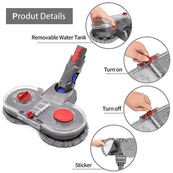 Electric Rotating Mop Head Attachment with Water Tank for V7 V8 V10 V11 V15 Vacuum Cleaners