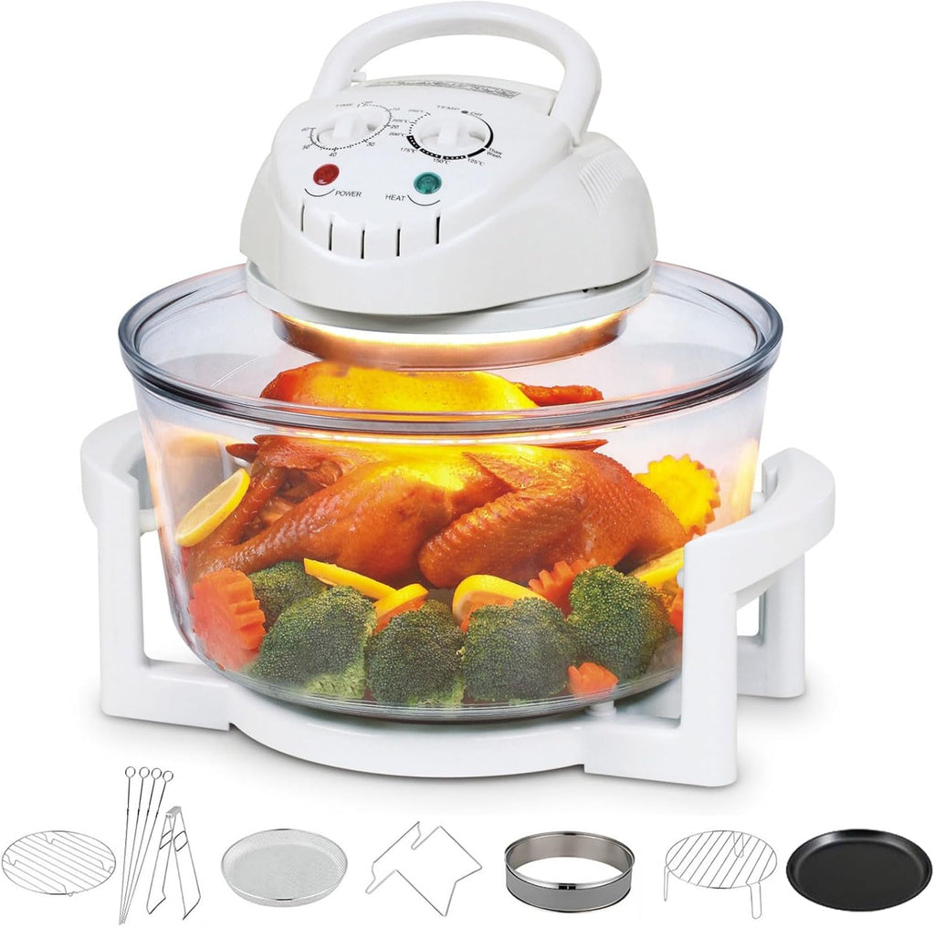 Halogen Oven, 17L Air Fryer Oven, Halogen Air Fryer with 8pcs Cooker and Lid, 360° Heating, for Roasting and Grilling, Cook Tasty Foods without Oil, Quick Healthy Meal