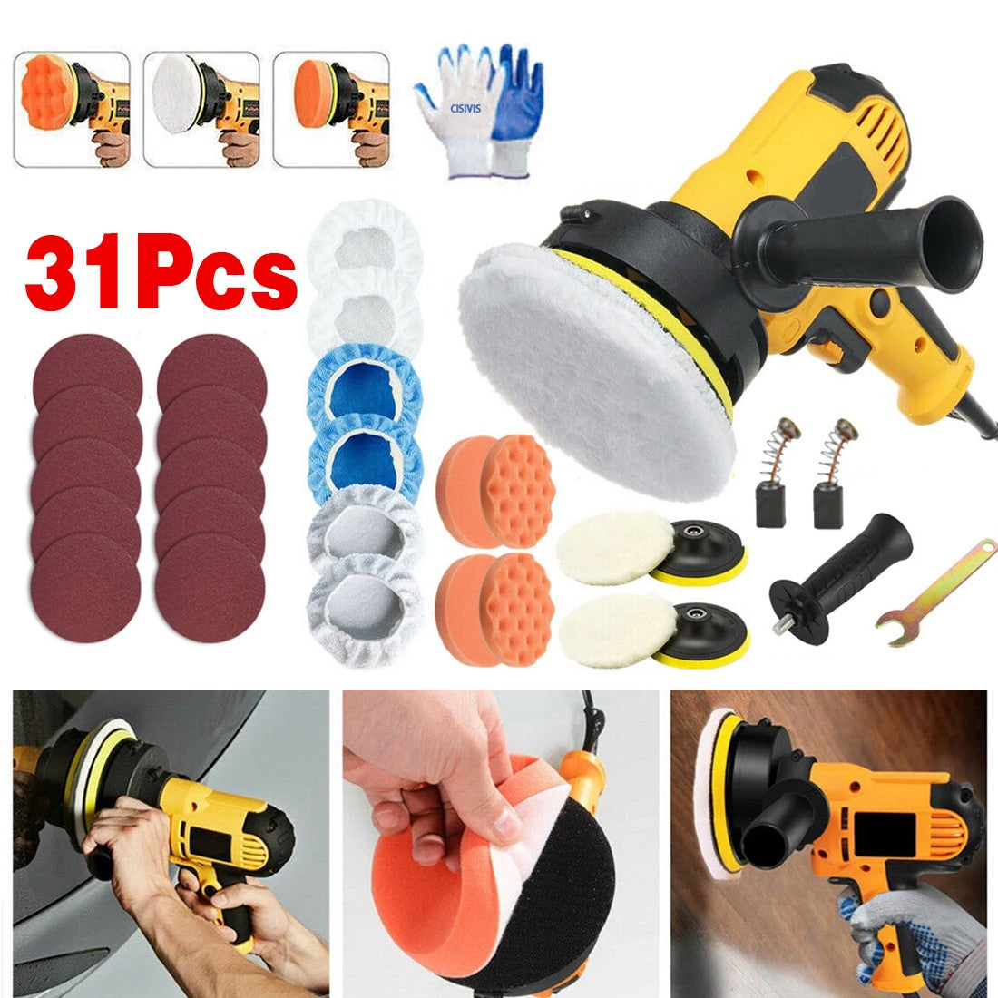 Electric Car Polisher Kit 31pcs Buffer Sander with Polishing Pads Set