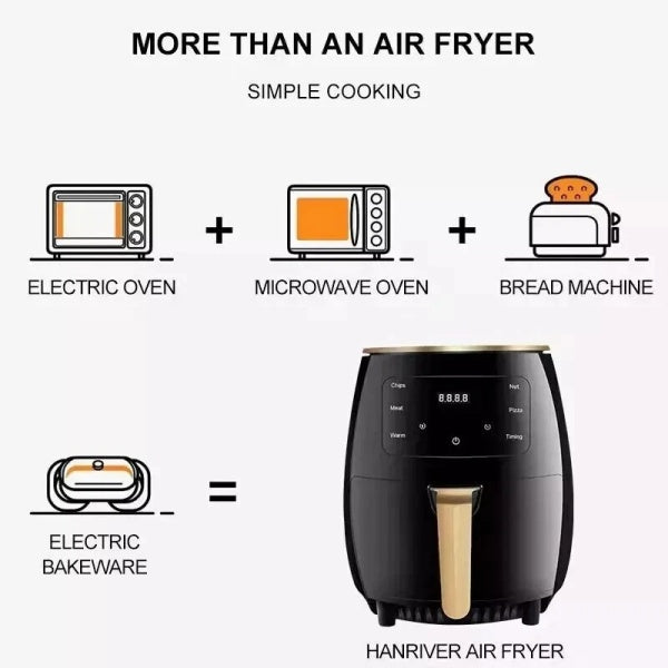 6L Digital Air Fryer – Black Oil-Free Cooker with Touch Screen & Timer