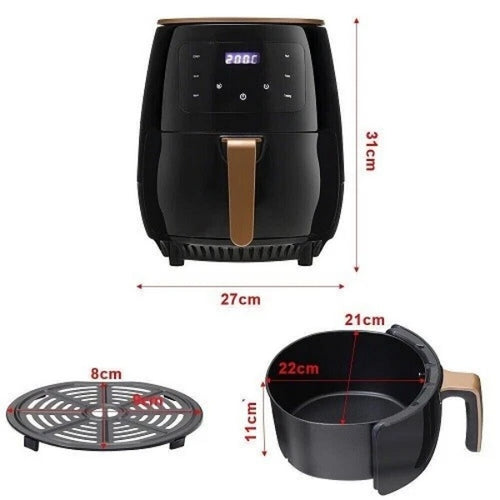 6L Digital Air Fryer – Black Oil-Free Cooker with Touch Screen & Timer