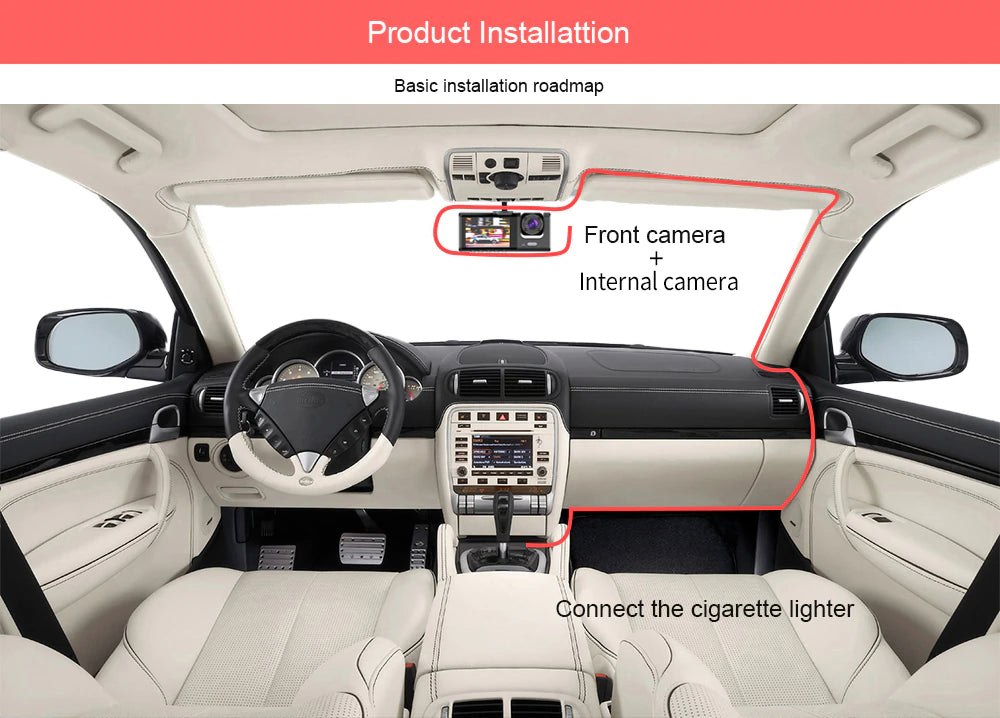 Car Dual Lens Dash Cam HD 1080P Front Rear Inside Video Recorder Camera G-Sensor