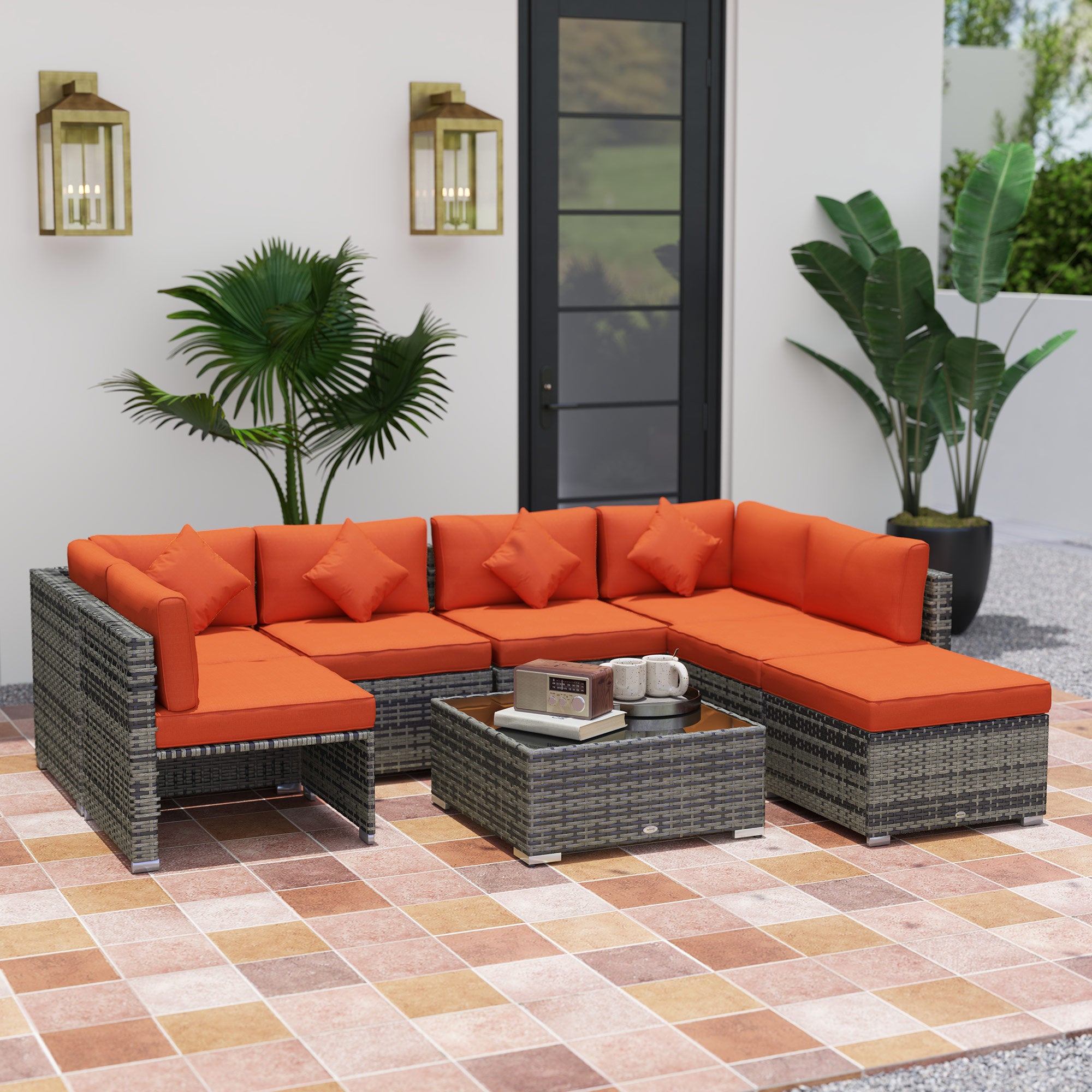 Outdoor Sofa Set - Orange/Grey