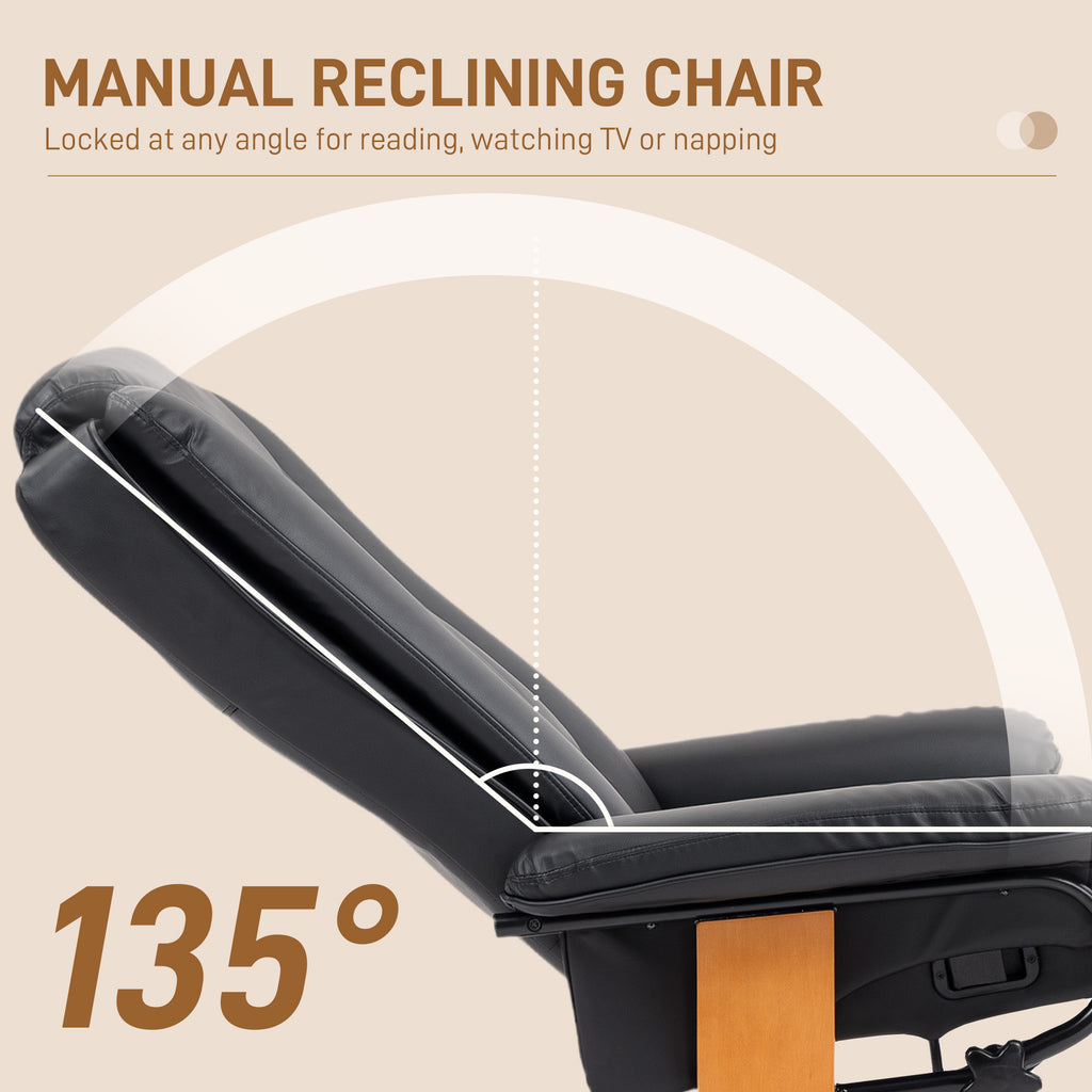 Black Faux Leather Recliner Chair with Footrest – Swivel Lounge Armchair